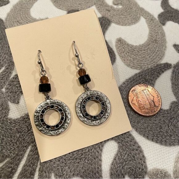 Silver‎ Tone Hammered Metal Beaded Drop Earrings - Picture 5 of 5